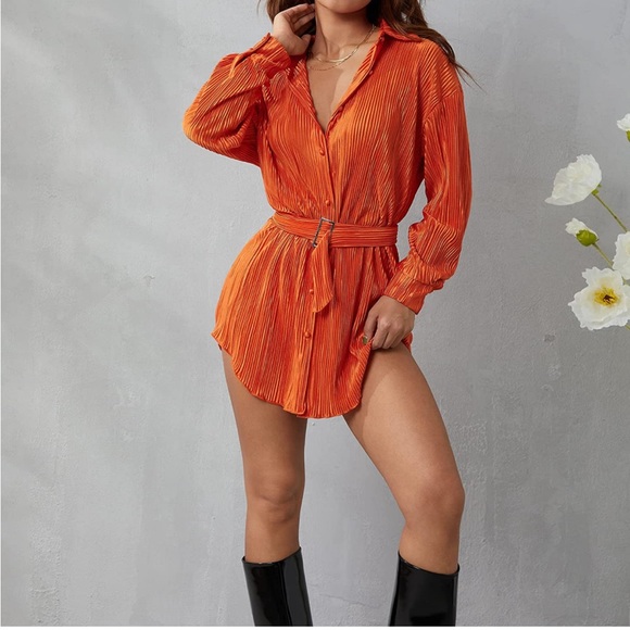 Collared button up dress / orange dress - Picture 5 of 5